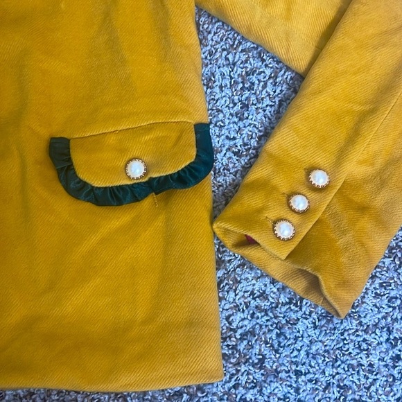 2 Piece Set - Skirt Set Gold Yellow and Green Trimmed Skirt Set Pearl Buttons - Picture 5 of 16